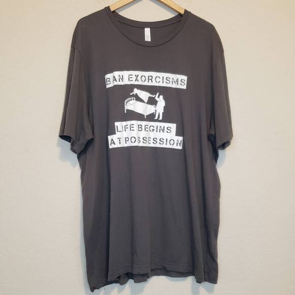 Bella Canvas Gray Ban Exorcisms Life Begins At Possession T Shirt Unisex 3x - Picture 1 of 7